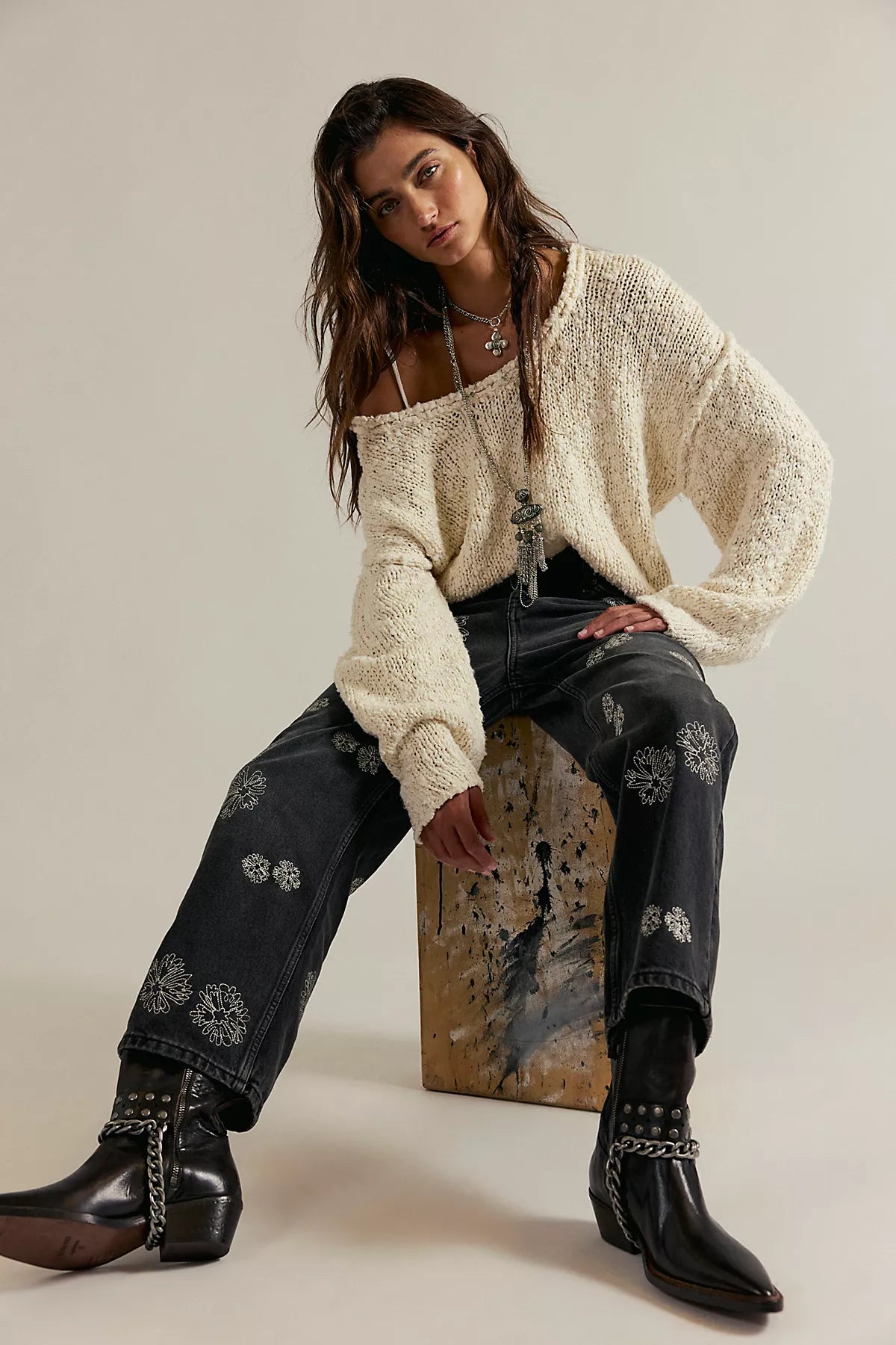 Tricia Fix Deep Trance Boyfriend Embroidered Jeans