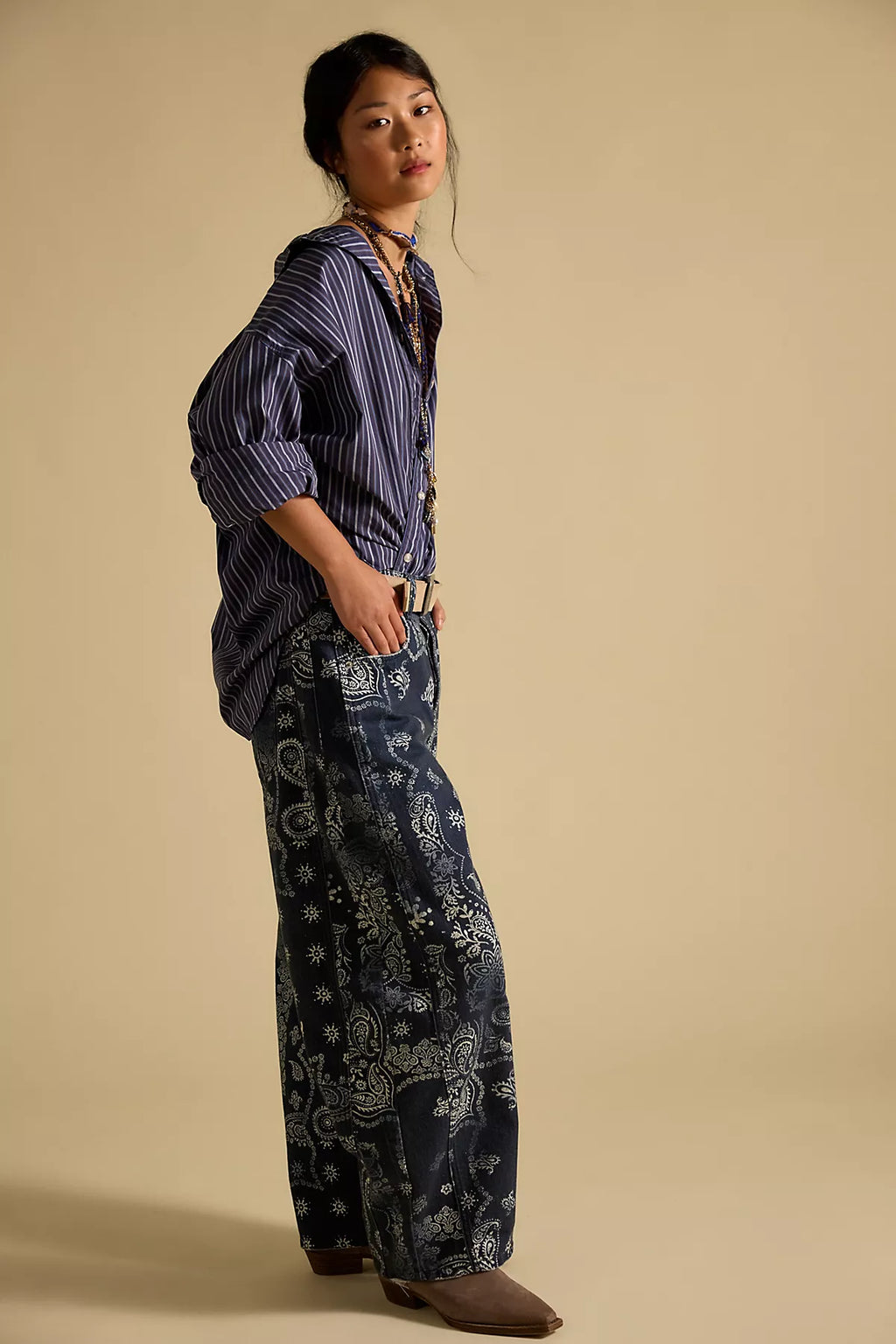 We The Free Good Luck Printed Barrel Jeans