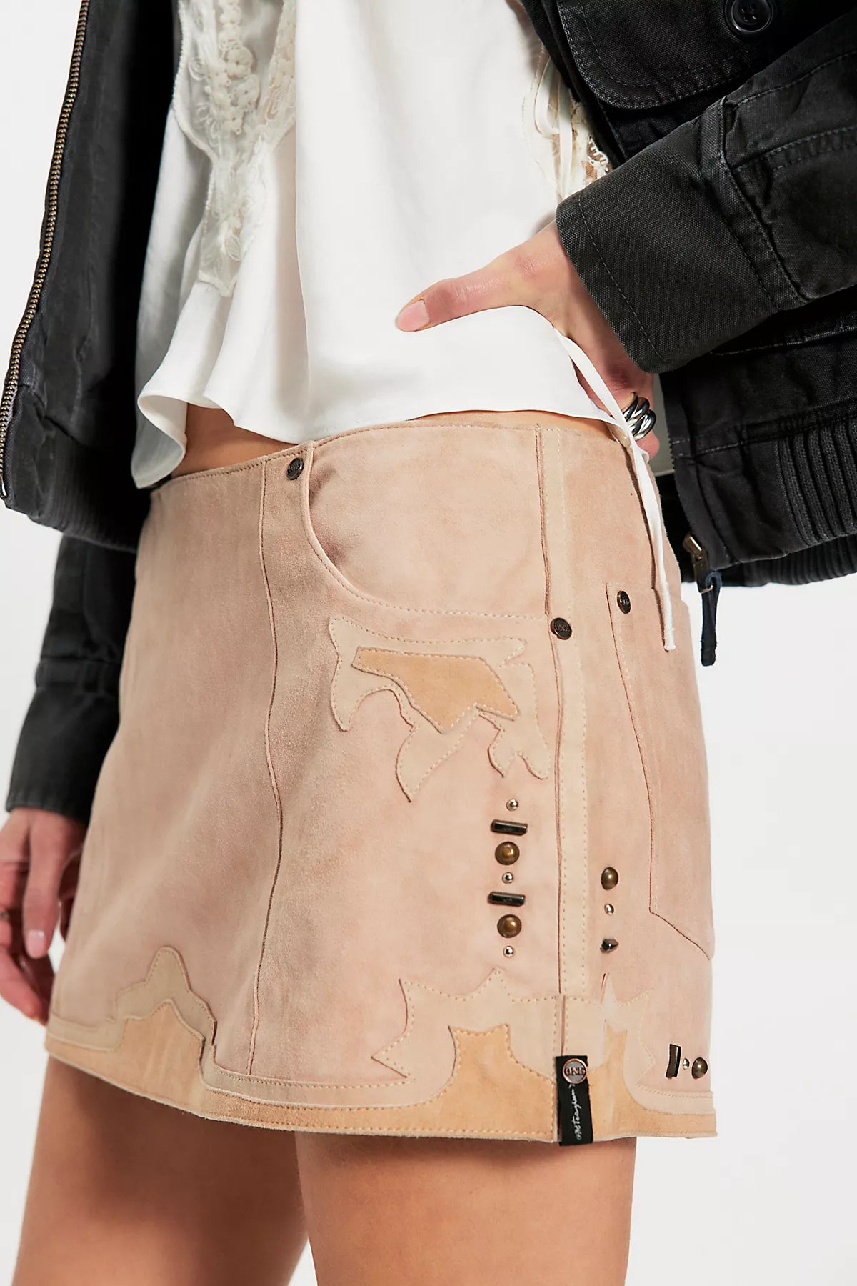 OneTeaspoon Rodeo Renegade Studded Applique Mini Skirt