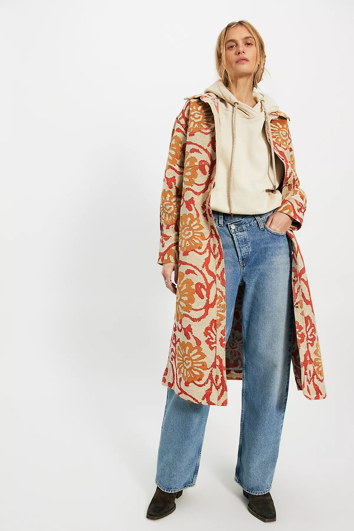 We The Free Brick Lane Jacquard Maxi Shirt Jacket