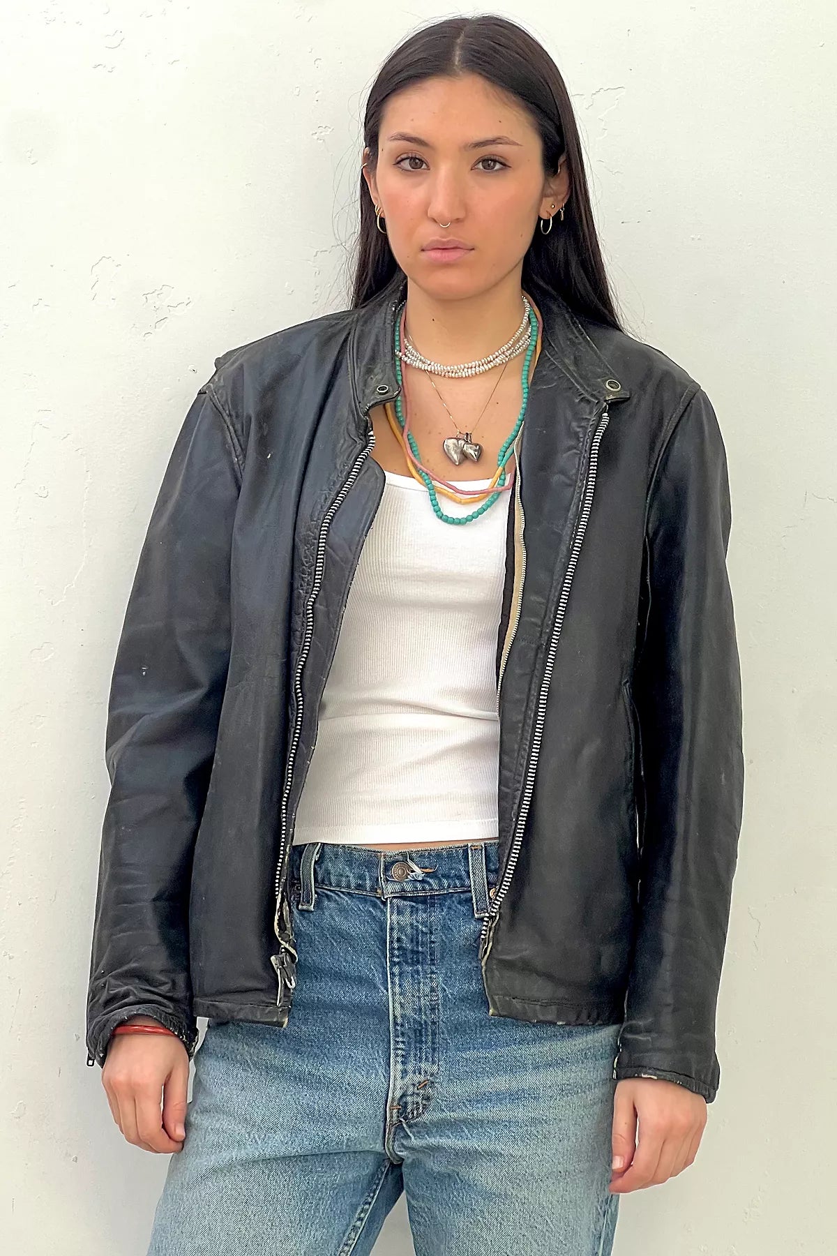 Vintage Leather Biker Jacket Selected by Anna Corinna