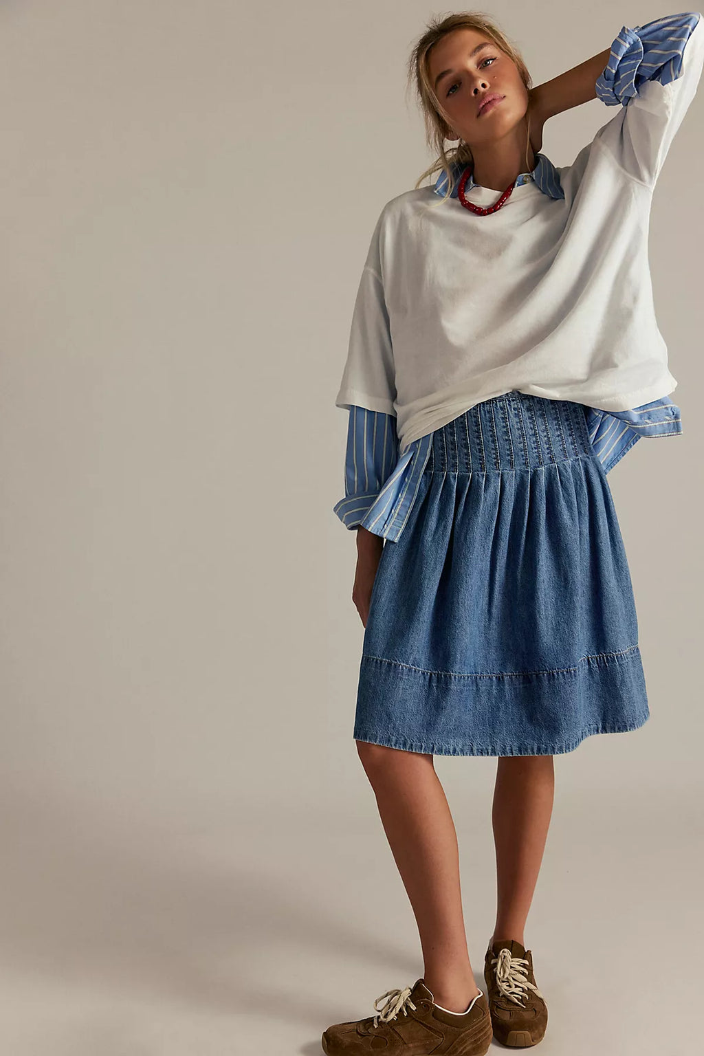 We The Free Peyton Pintuck Denim Midi Skirt