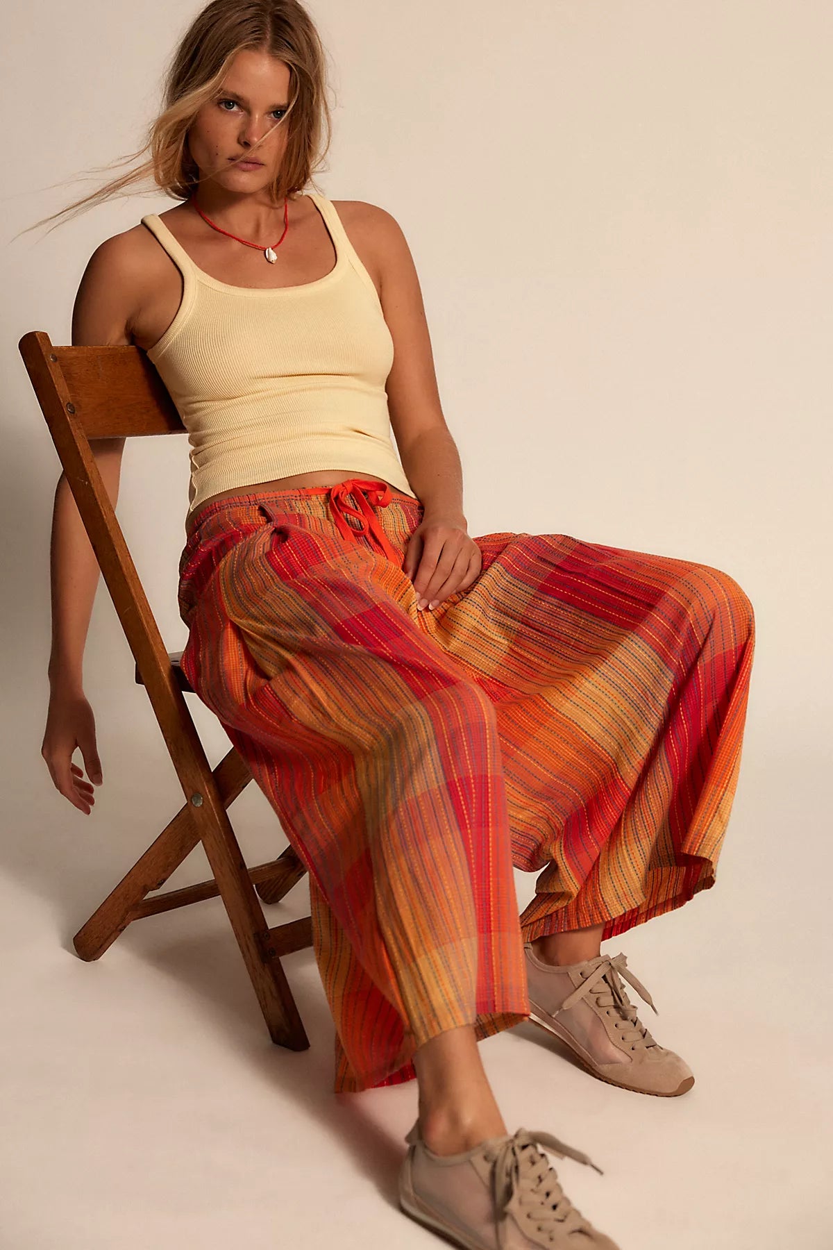 Telluride Wide-Leg Crop Pull-On Madras Pants