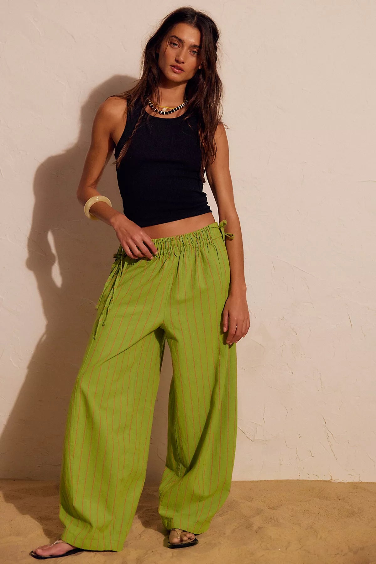 Sun Dazed Cotton-Linen Striped Pants