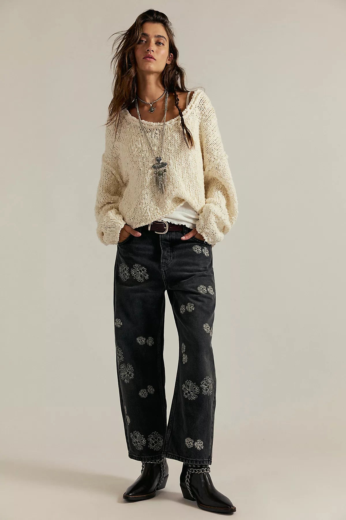 Tricia Fix Deep Trance Boyfriend Embroidered Jeans