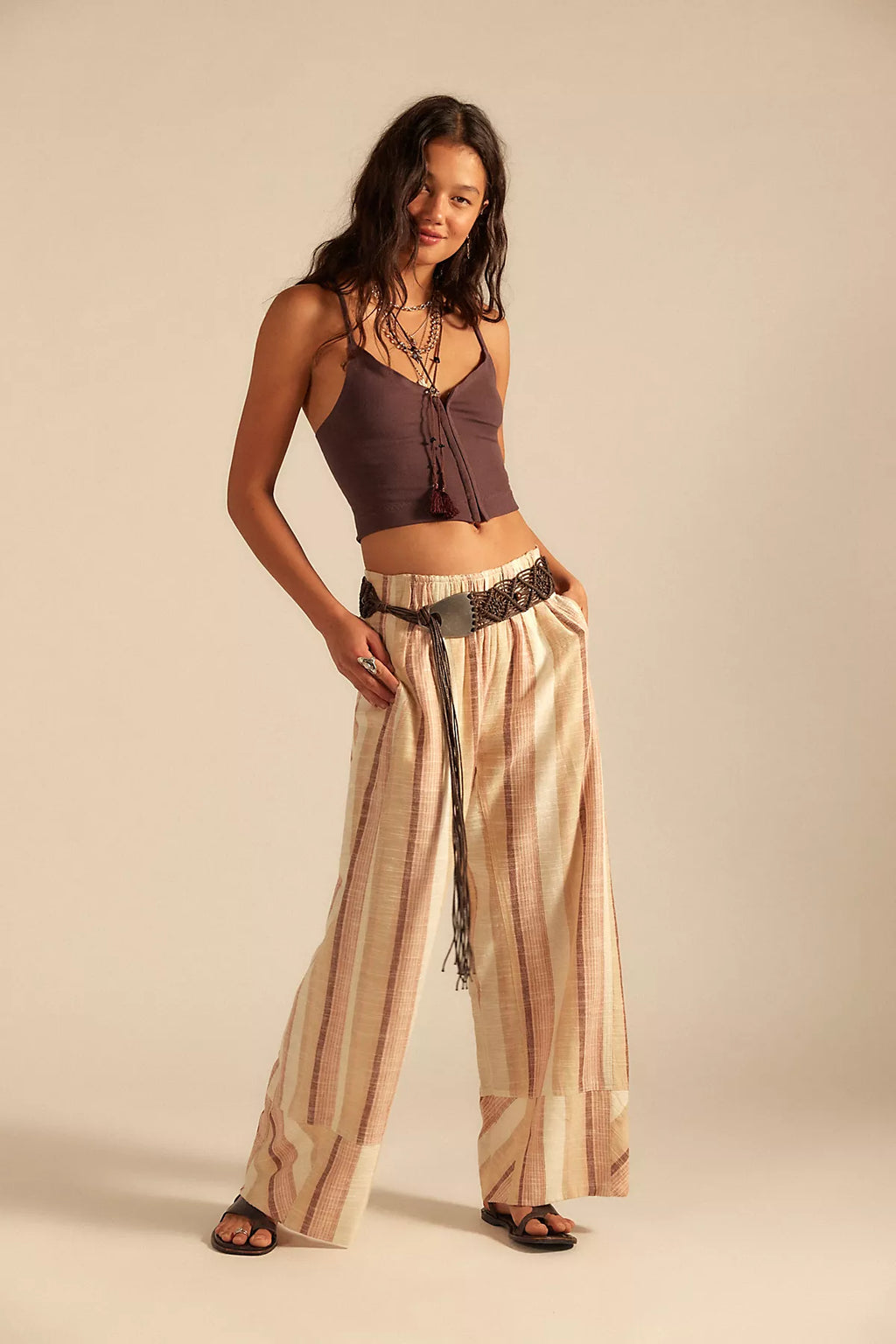 Day's End Linen Striped Pull-On Pants