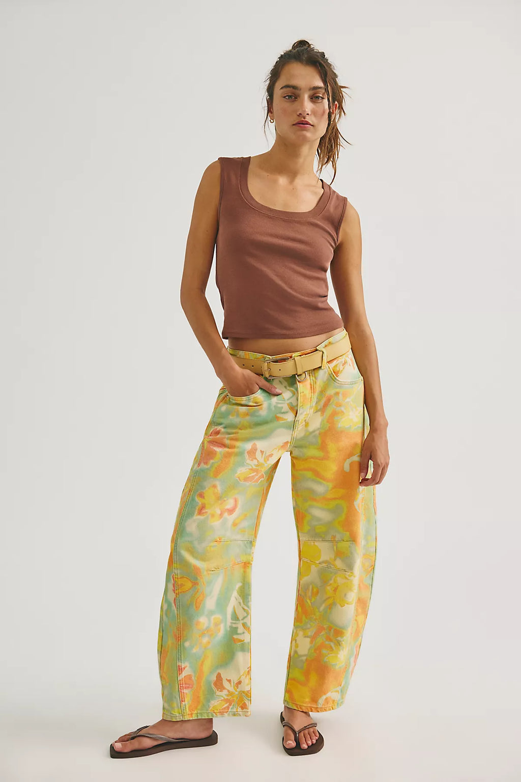 We The Free Good Luck Printed Barrel Jeans