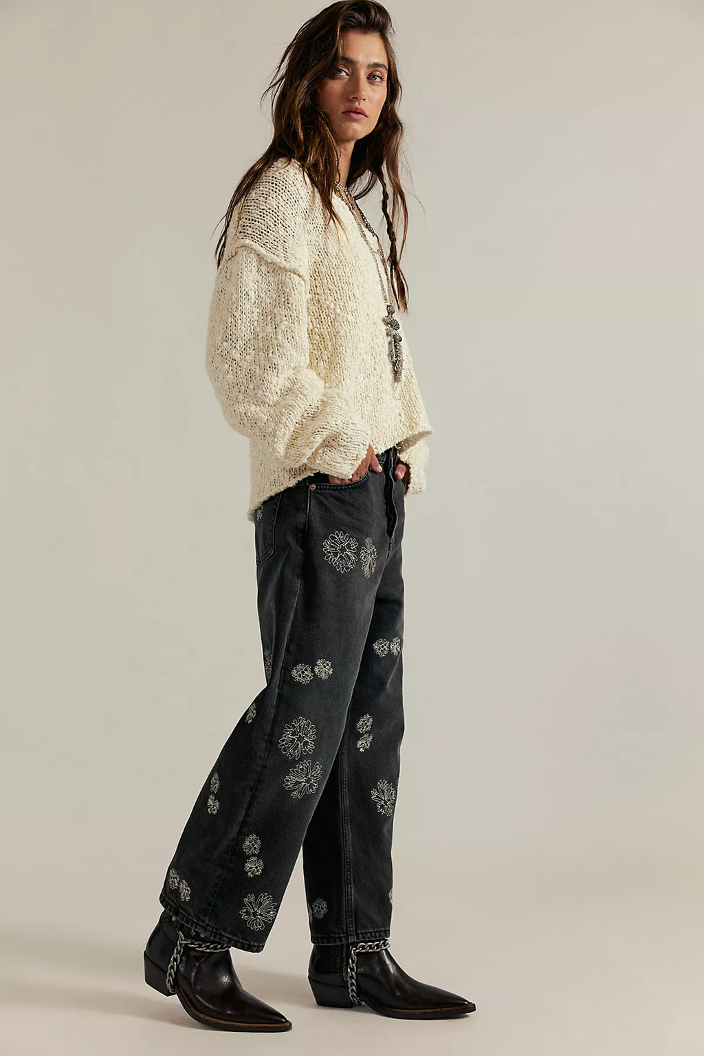 Tricia Fix Deep Trance Boyfriend Embroidered Jeans