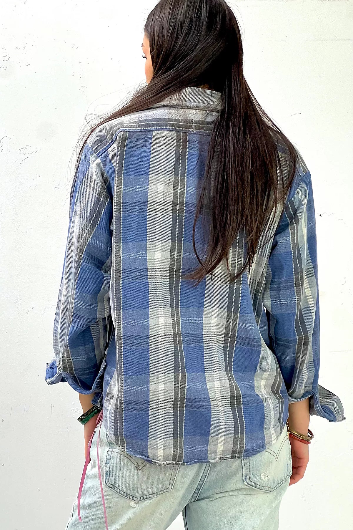 Vintage Blue Plaid Button Down Top Selected by Anna Corinna