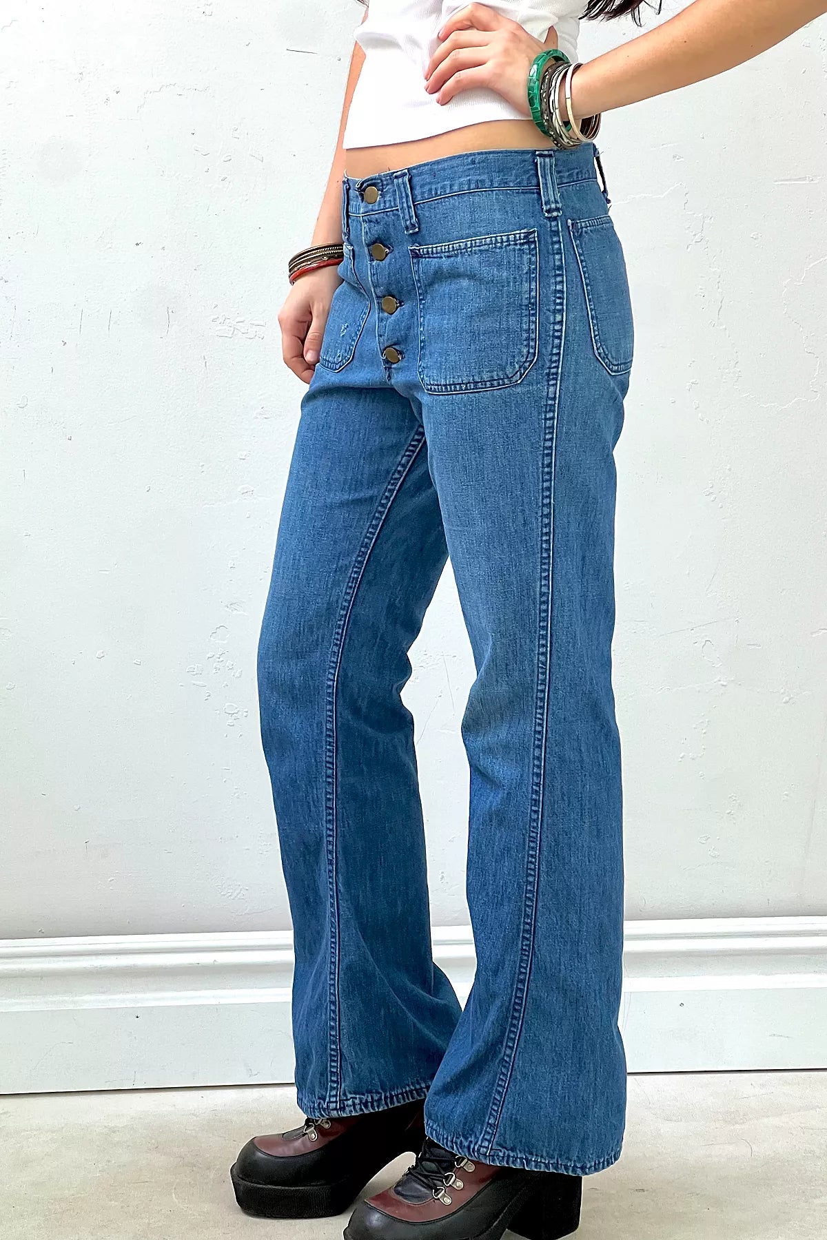 Vintage Lee Flare Button Fly Denim Jeans Selected by Anna Corinna
