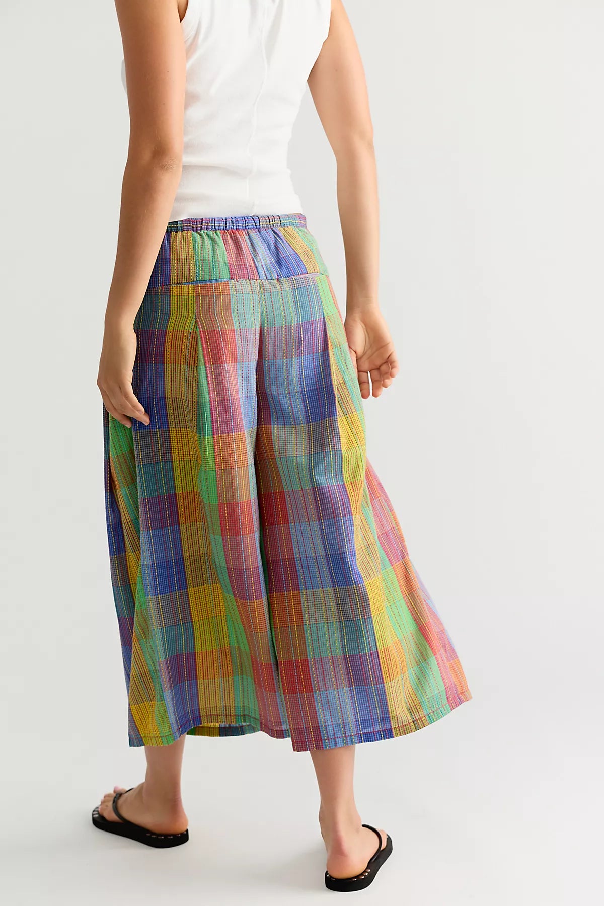 Telluride Wide-Leg Crop Pull-On Madras Pants